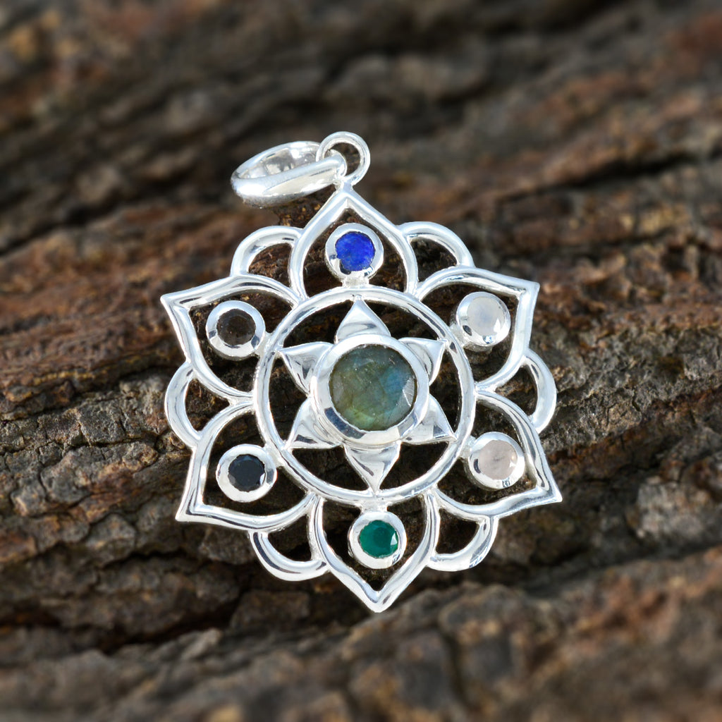 Multi Stone Classic American 92.5 Silver Hepta Mia Rope-Wire multicolor Pendant Jewellery