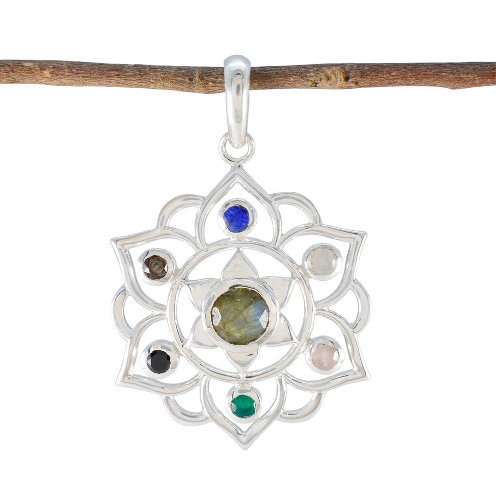 Multi Stone Classic American 92.5 Silver Hepta multicolor Pendant