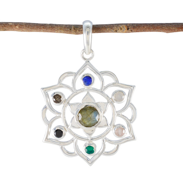 Multi Stone Classic American 92.5 Silver Hepta multicolor Pendant