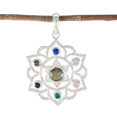 Multi Stone Classic American 92.5 Silver Hepta multicolor Pendant