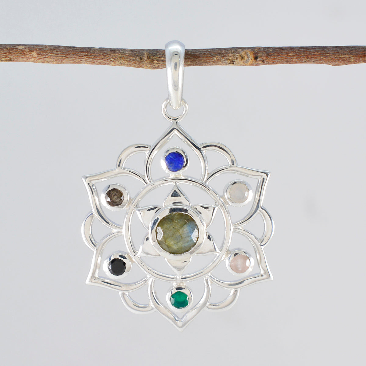 Multi Stone Classic American 92,5 Zilveren Hepta Mia Touw-Wire veelkleurige Hanger Sieraden Secundaire afbeelding