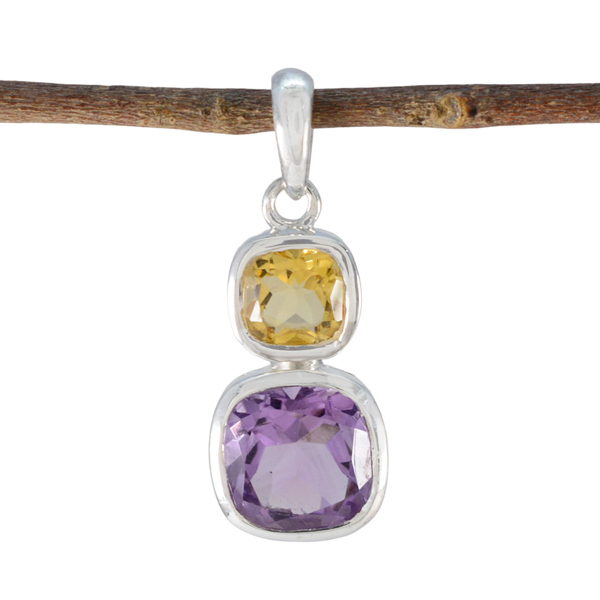 Multi Stone Whisper-thin Mexican Sterling Silver Toi et Moi multicolor Pendant