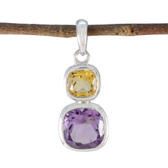 Multi Stone Whisper-thin Mexican Sterling Silver Toi et Moi multicolor Pendant
