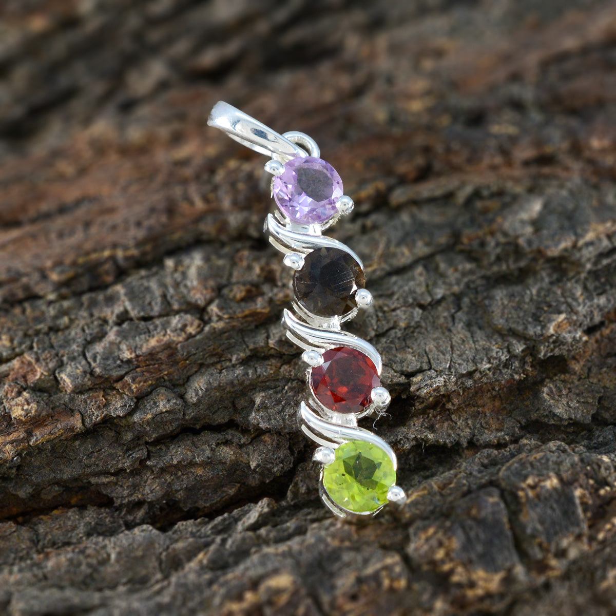 Multi Stone Delicate Moroccan Silver quarter Yasmin Romantic multicolor Pendant Jewelry