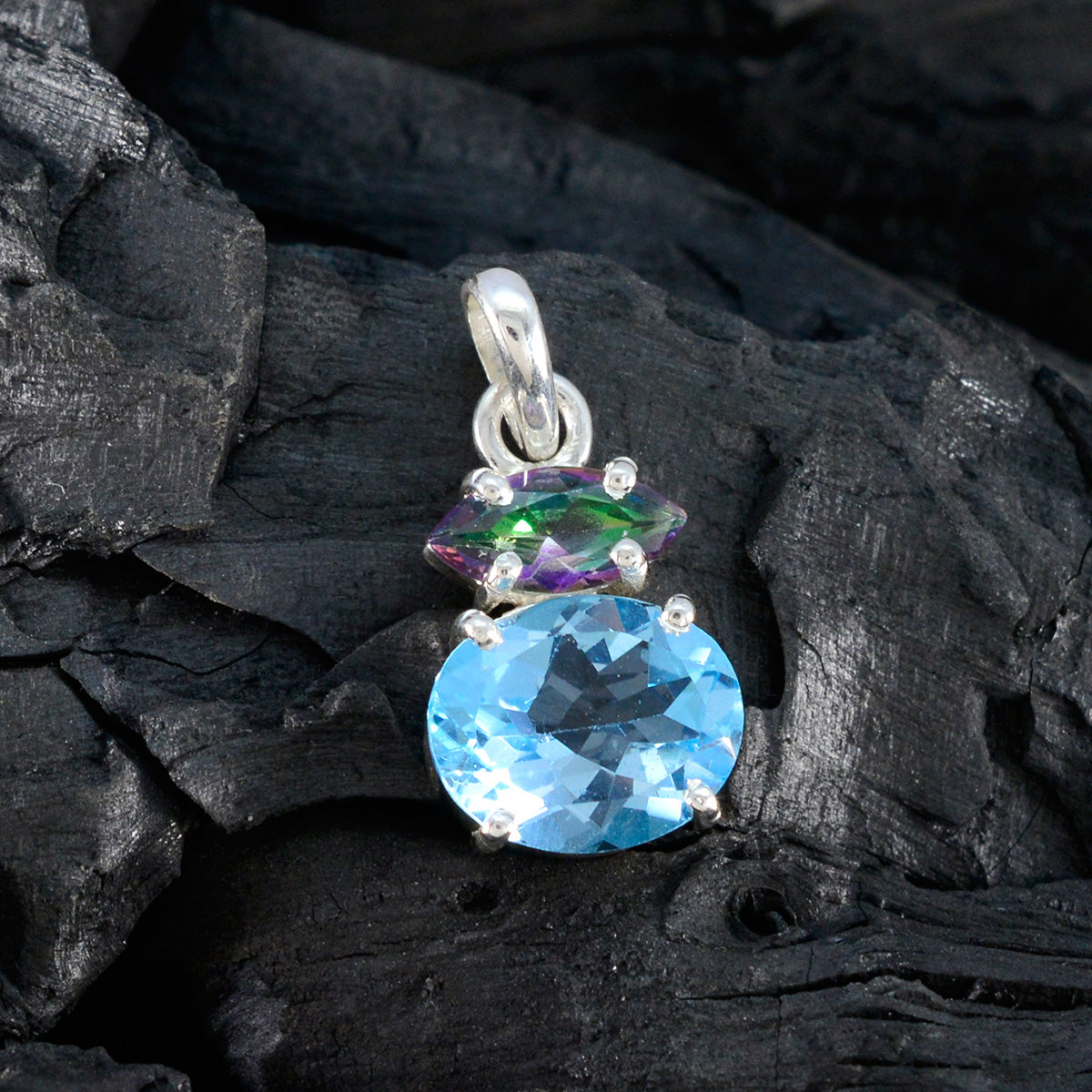 Multi Stone Delicate Mexican 92.5 Silver Toi et Moi Yasmine Trendy multicolor Pendant Jewellery