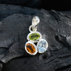 Eleganter koreanischer Trilogie-Anhänger Nari aus 92,5er Silber mit mehreren Steinen, moderner mehrfarbiger Schmuck