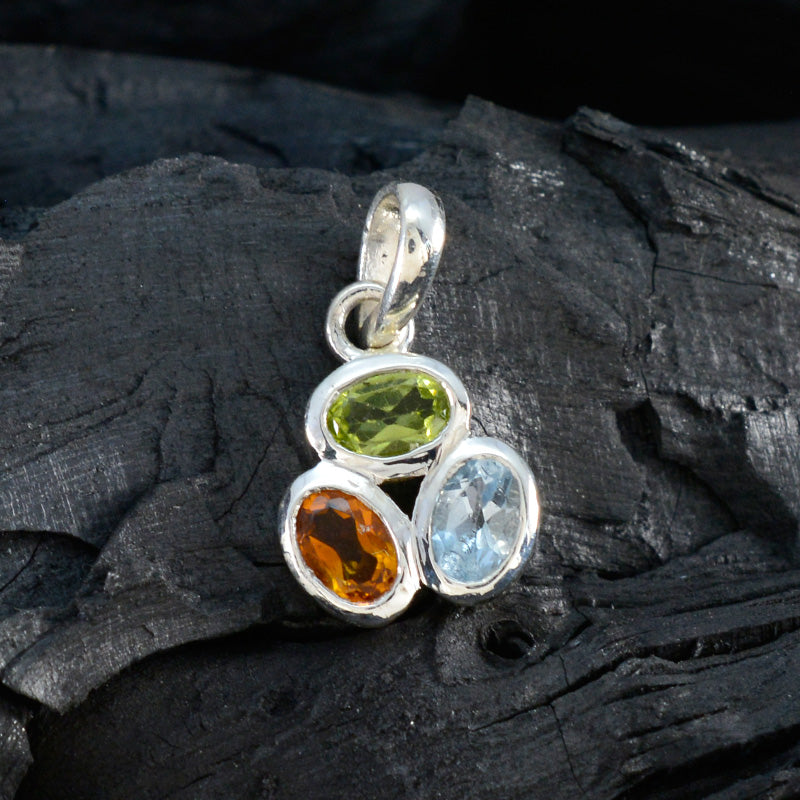 Eleganter koreanischer Trilogie-Anhänger Nari aus 92,5er Silber mit mehreren Steinen, moderner mehrfarbiger Schmuck