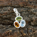 Eleganter koreanischer Trilogie-Anhänger Nari aus 92,5er Silber mit mehreren Steinen, moderner mehrfarbiger Schmuck