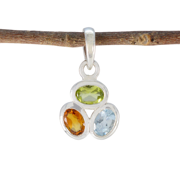 Multi Stone Elegant Korean 92.5 Silver Trilogy multicolor Pendant