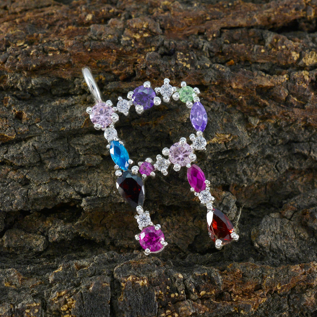 Pendentif indien élégant en argent sterling multi-pierres, bijou féminin multicolore Nisa