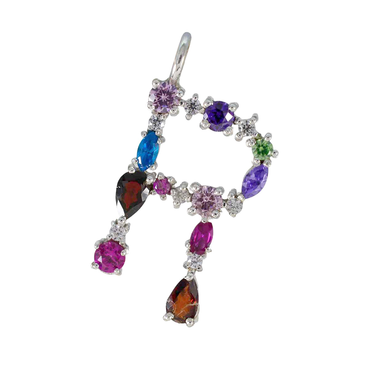 Multi Stone Elegant Indian Sterling Silver multiple multicolor Pendant