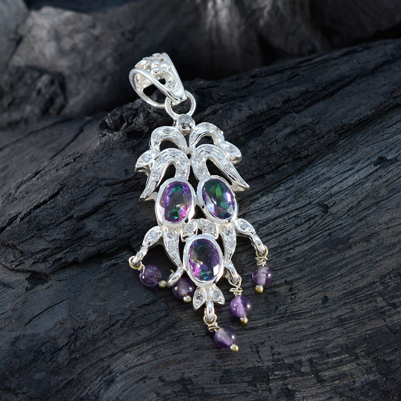 Multi Stone Featherlight African Silver multiple Yasmine Bubble multicolor Pendant Jewelry