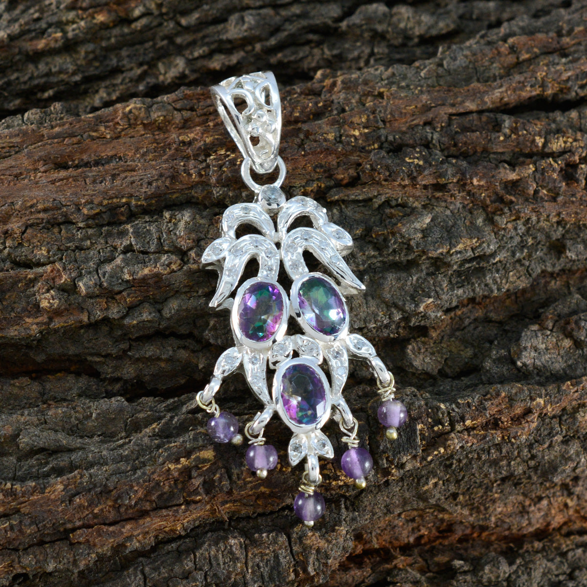 Multi Stone Featherlight African Silver multiple Yasmine Bubble multicolor Pendant Jewelry