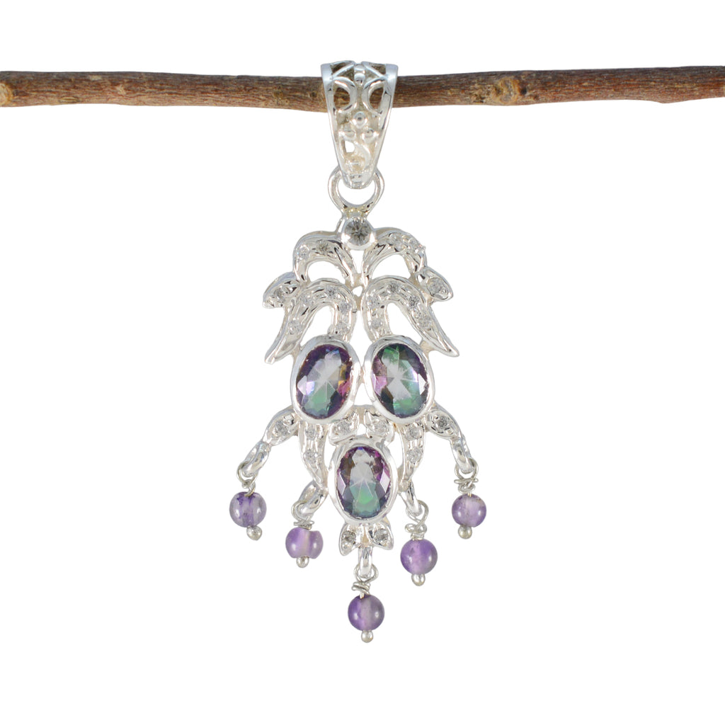 Multi Stone Featherlight African Silver multiple multicolor Pendant