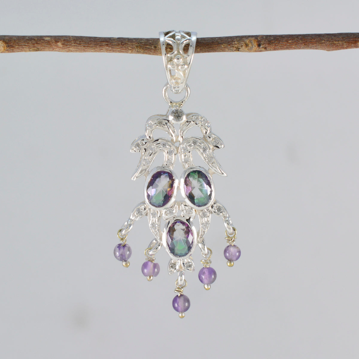 Multi Stone Featherlight African Silver multiple Yasmine Bubble multicolor Pendant Jewelry