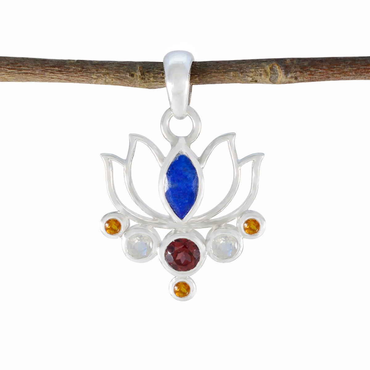 Multi Stone Dainty Russian Silver Hepta multicolor Pendant