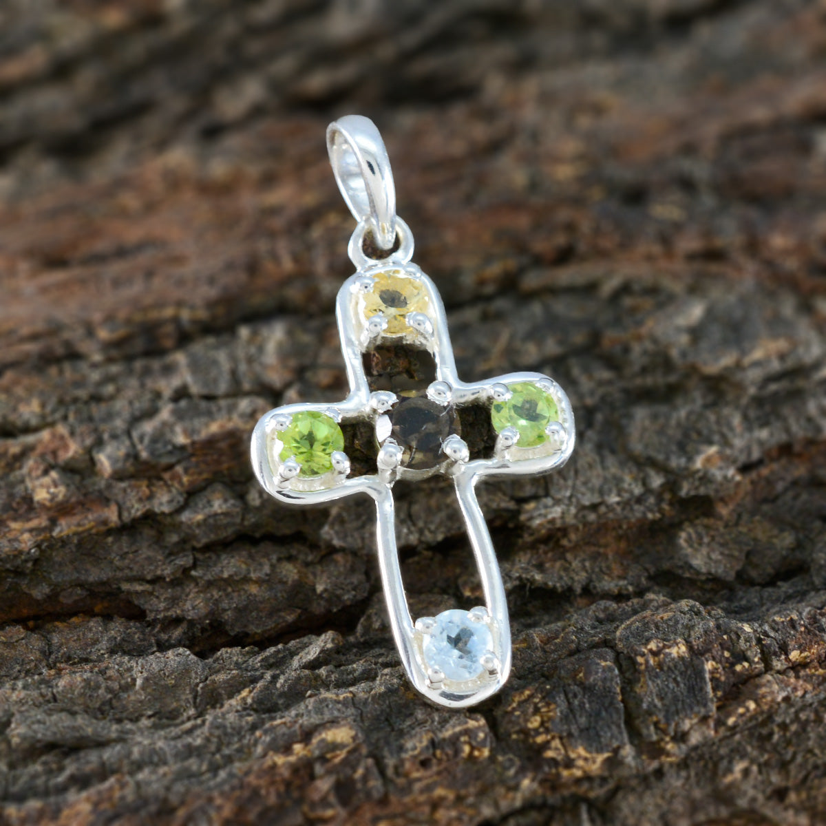 Multi Stone Dainty Latin American 925 Silver quarter Autumn Glamorous multicolor Pendant Jewelry