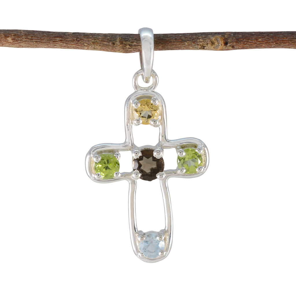 Multi Stone Dainty Latin American 925 Silver quarter multicolor Pendant
