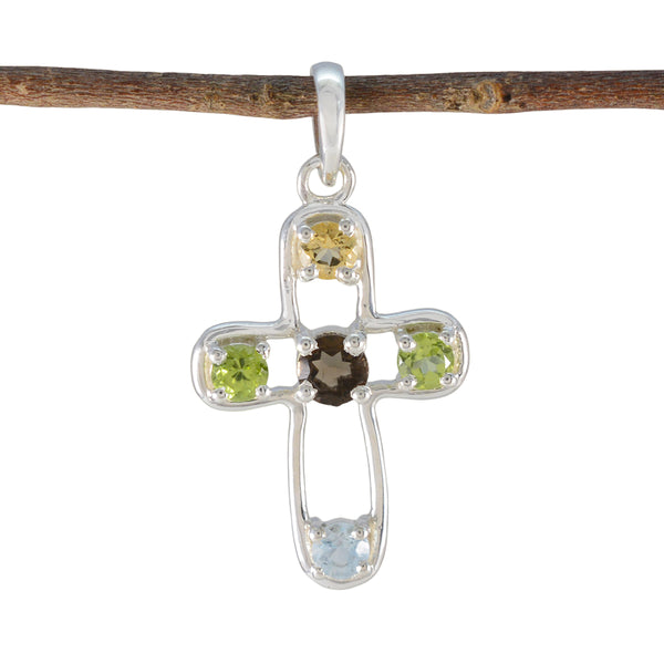 Multi Stone Dainty Latin American 925 Silver quarter multicolor Pendant