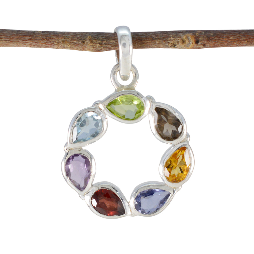 Multi Stone Dainty Mexican 92.5 Silver Hepta multicolor Pendant