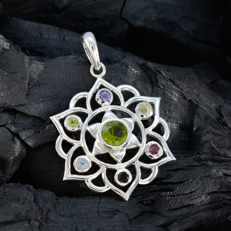 Multi Stone Classic American Silver Hepta Lily Rope-Wire multicolor Pendant Jewelry