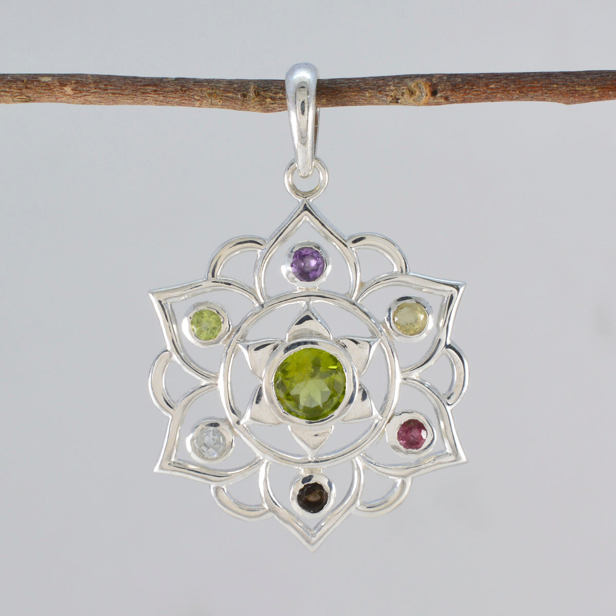 Multi Stone Classic American Silver Hepta Lily Rope-Wire multicolor Pendant Jewelry