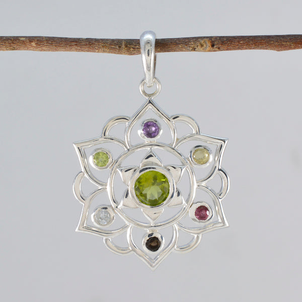 Multi Stone Classic American Silver Hepta Lily Rope-Wire multicolor Pendant Jewelry