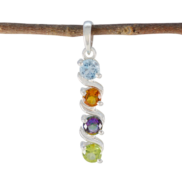Multi Stone Delicate Russian 92.5 Silver quarter multicolor Pendant