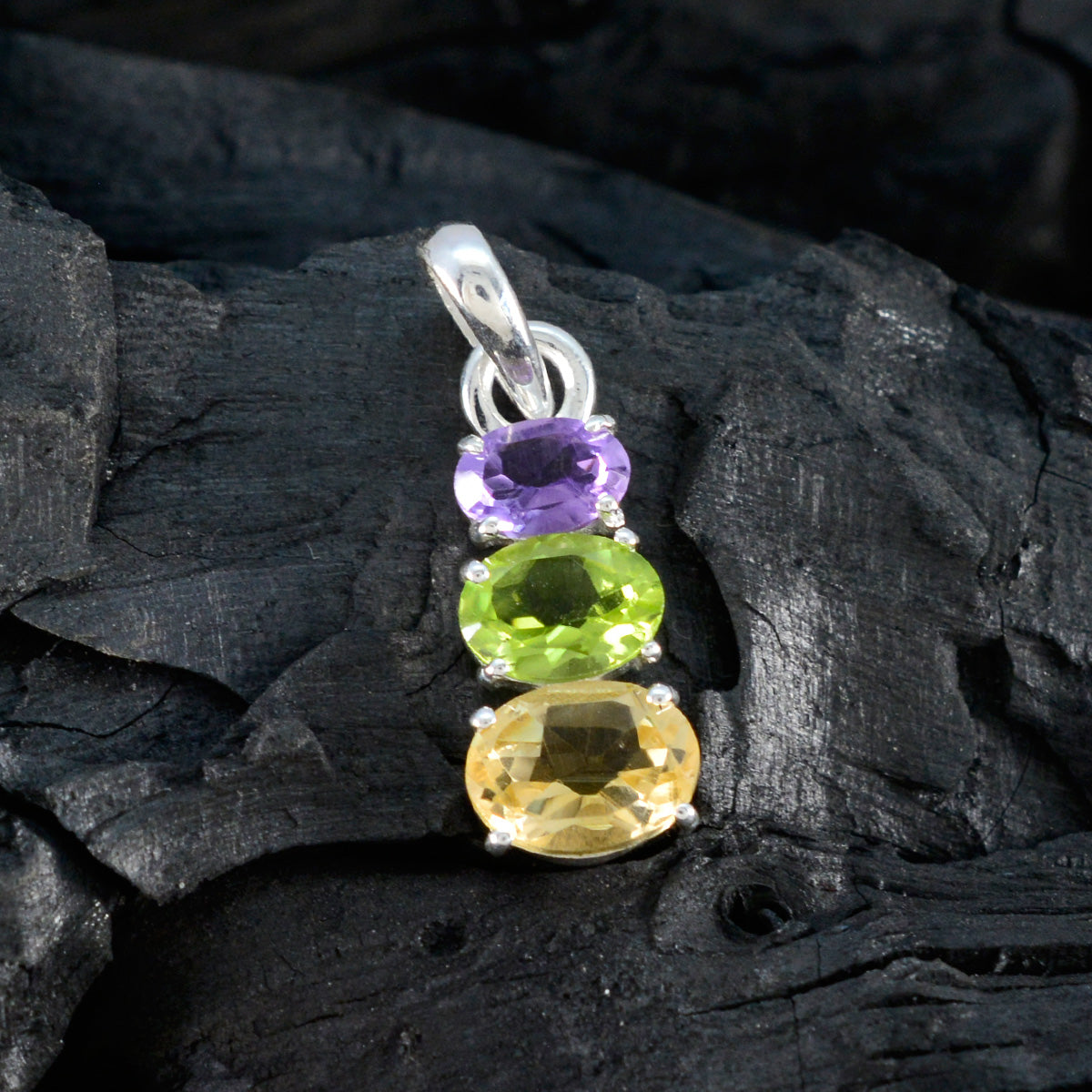 Multi Stone Minimalistische Japanse Sterling Zilveren Trilogie Chen Hedendaagse veelkleurige Hanger Sieraden