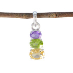 Multi Stone Minimalist Japanese Sterling Silver Trilogy multicolor Pendant
