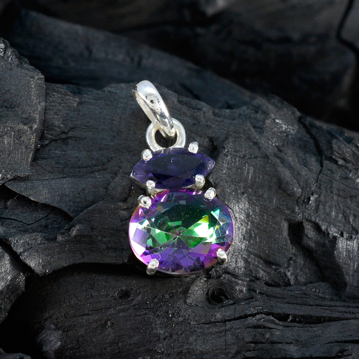 Multi Stone Delicate Mexican Silver Toi et Moi Zoe Cocktail multicolor Pendant Jewelry