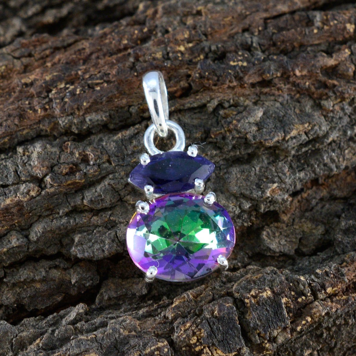 Multi Stone Delicate Mexican Silver Toi et Moi Zoe Cocktail multicolor Pendant Jewelry