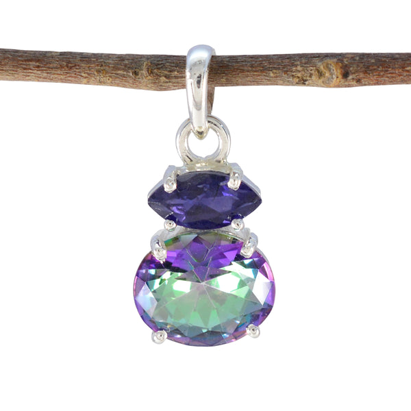 Multi Stone Delicate Mexican Silver Toi et Moi multicolor Pendant