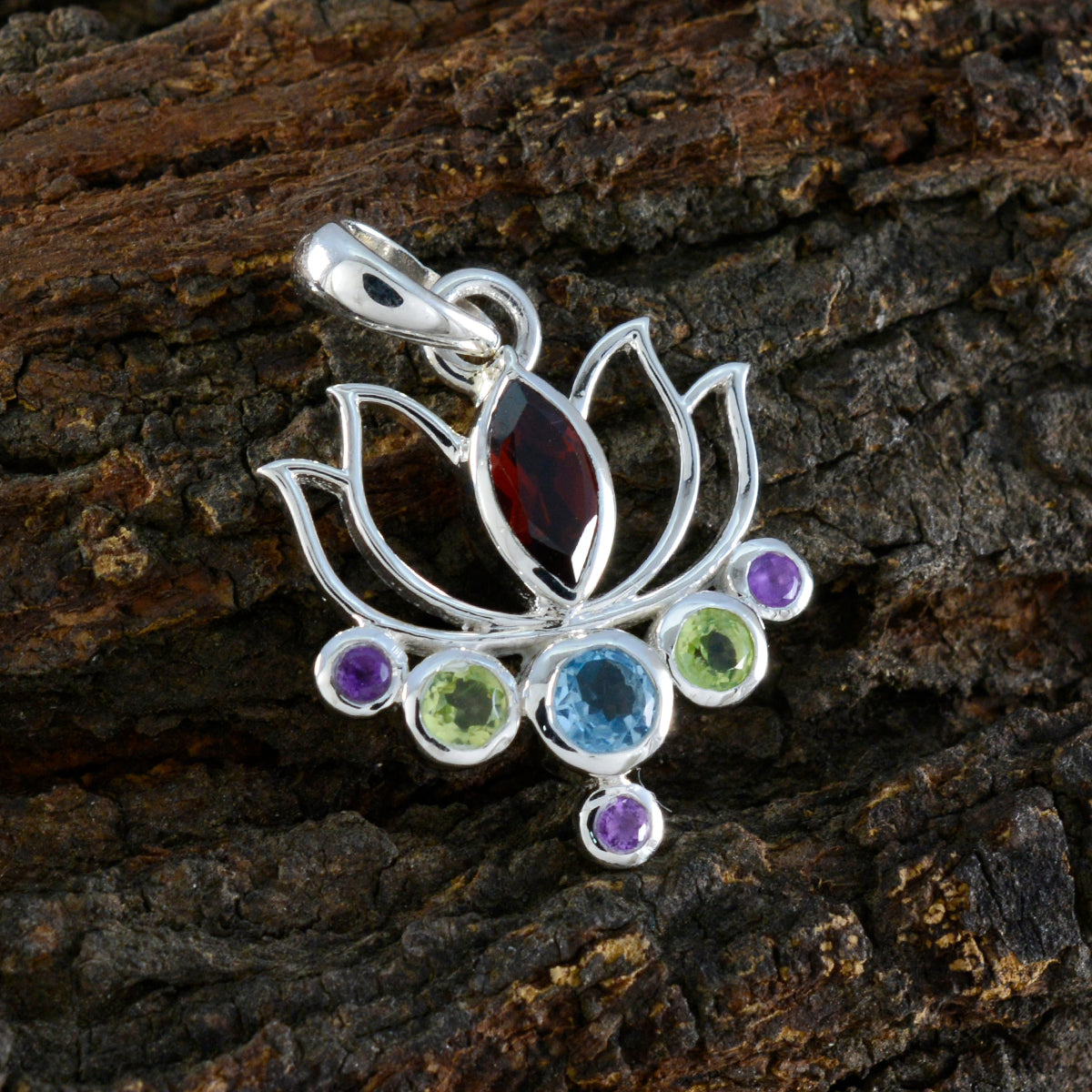 Multi Stone Dainty Moroccan Sterling Silver Hepta Lorena Rope-Wire multicolor Pendant Jewellery