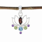 Multi Stone Dainty Moroccan Sterling Silver Hepta multicolor Pendant