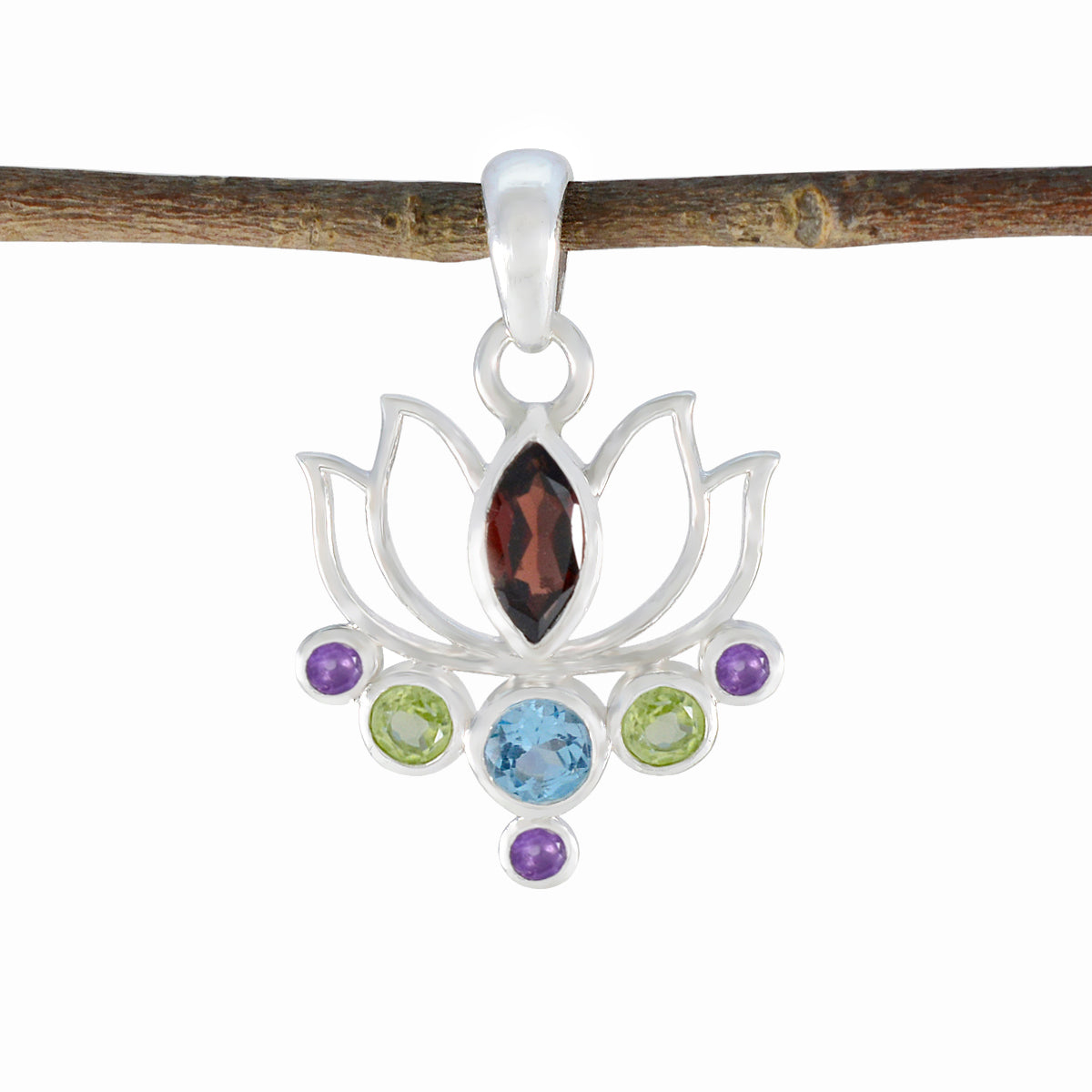 Multi Stone Dainty Moroccan Sterling Silver Hepta multicolor Pendant
