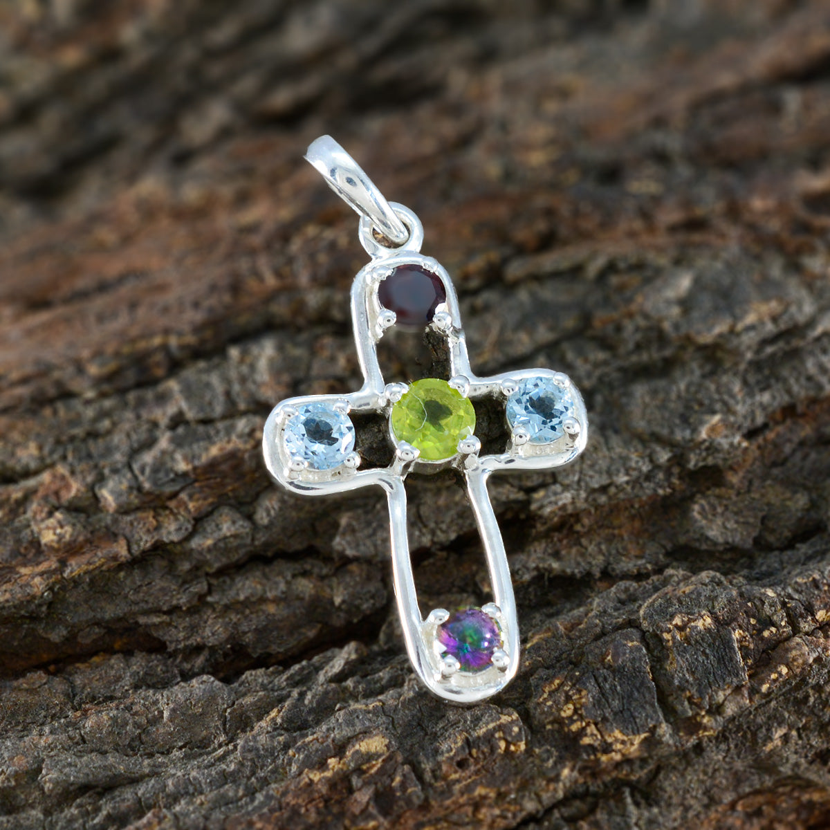 Multi Stone Dainty Russian 92.5 Silver quarter Ava Sophisticated multicolor Pendant Jewellery