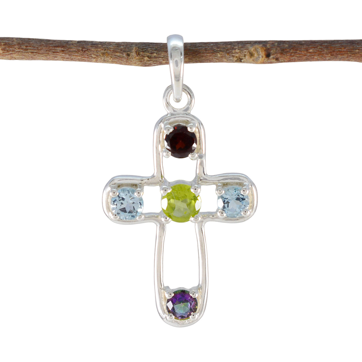 Multi Stone Dainty Russian 92.5 Silver quarter multicolor Pendant Immagine principale del prodotto