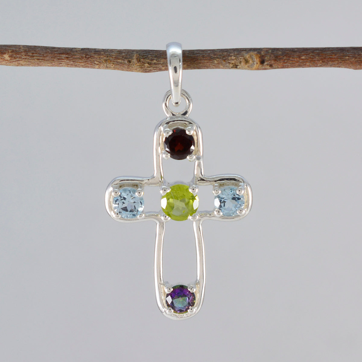Multi Stone Dainty Russian 92.5 Silver quarter Ava Sophisticated multicolor Pendant Jewellery