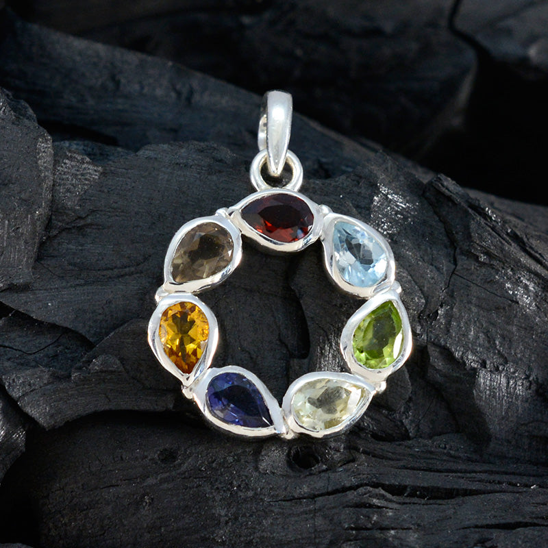 Multi Stone Dainty Latin American Silver Hepta Hazel Eternity multicolor Pendant Jewelry