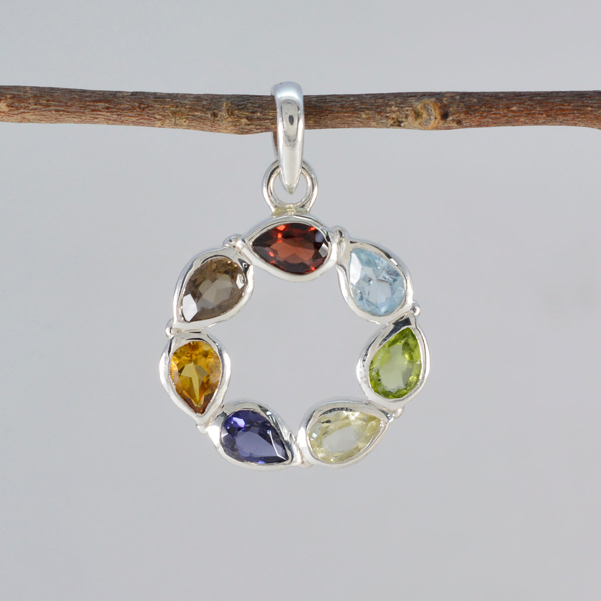Multi Stone Dainty Latin American Silver Hepta Hazel Eternity multicolor Pendant Jewelry