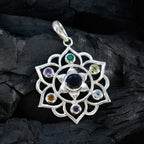Multi Stone Classic Mexican Sterling Silver Hepta Lucia Rope-Wire multicolor Pendant Jewellery