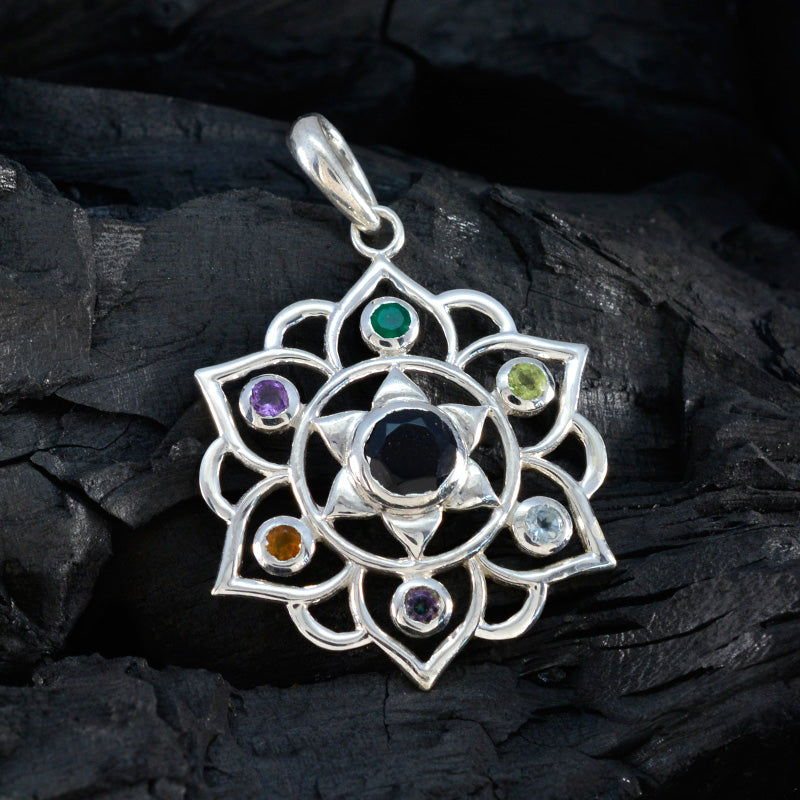 Multi Stone Classic Mexican Sterling Silver Hepta Lucia Rope-Wire multicolor Pendant Jewellery
