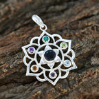 Multi Stone Classic Mexican Sterling Silver Hepta Lucia Rope-Wire multicolor Pendant Jewellery