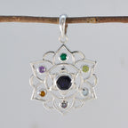 Multi Stone Classic Mexican Sterling Silver Hepta Lucia Rope-Wire multicolor Pendant Jewellery