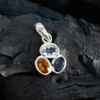 Multi Stone Elegant Korean Sterling Silver Trilogy Jiwoo Armor multicolor Pendant Jewellery