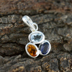 Multi Stone Elegant Korean Sterling Silver Trilogy Jiwoo Armor multicolor Pendant Jewellery