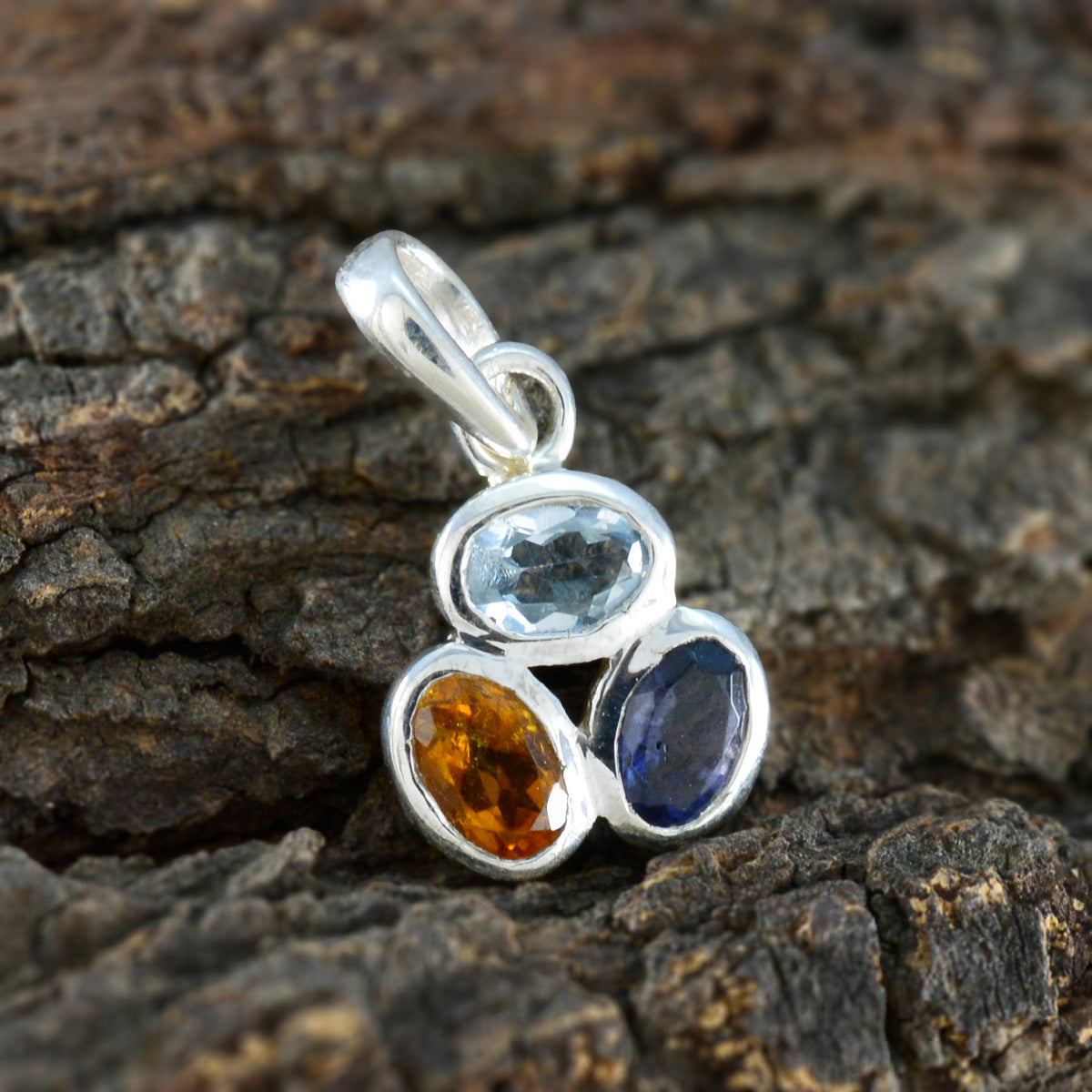 Multi Stone Elegant Korean Sterling Silver Trilogy Jiwoo Armor multicolor Pendant Jewellery