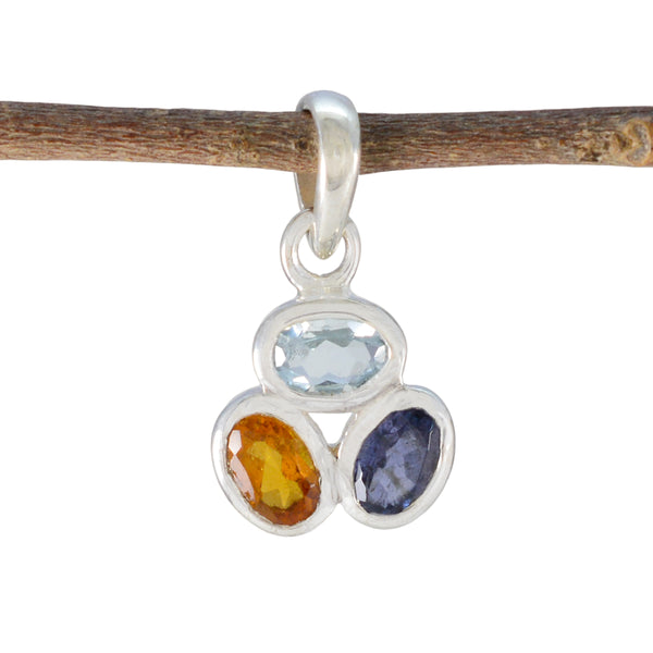 Multi Stone Elegant Korean Sterling Silver Trilogy multicolor Pendant