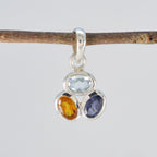 Multi Stone Elegant Korean Sterling Silver Trilogy Jiwoo Armor multicolor Pendant Jewellery